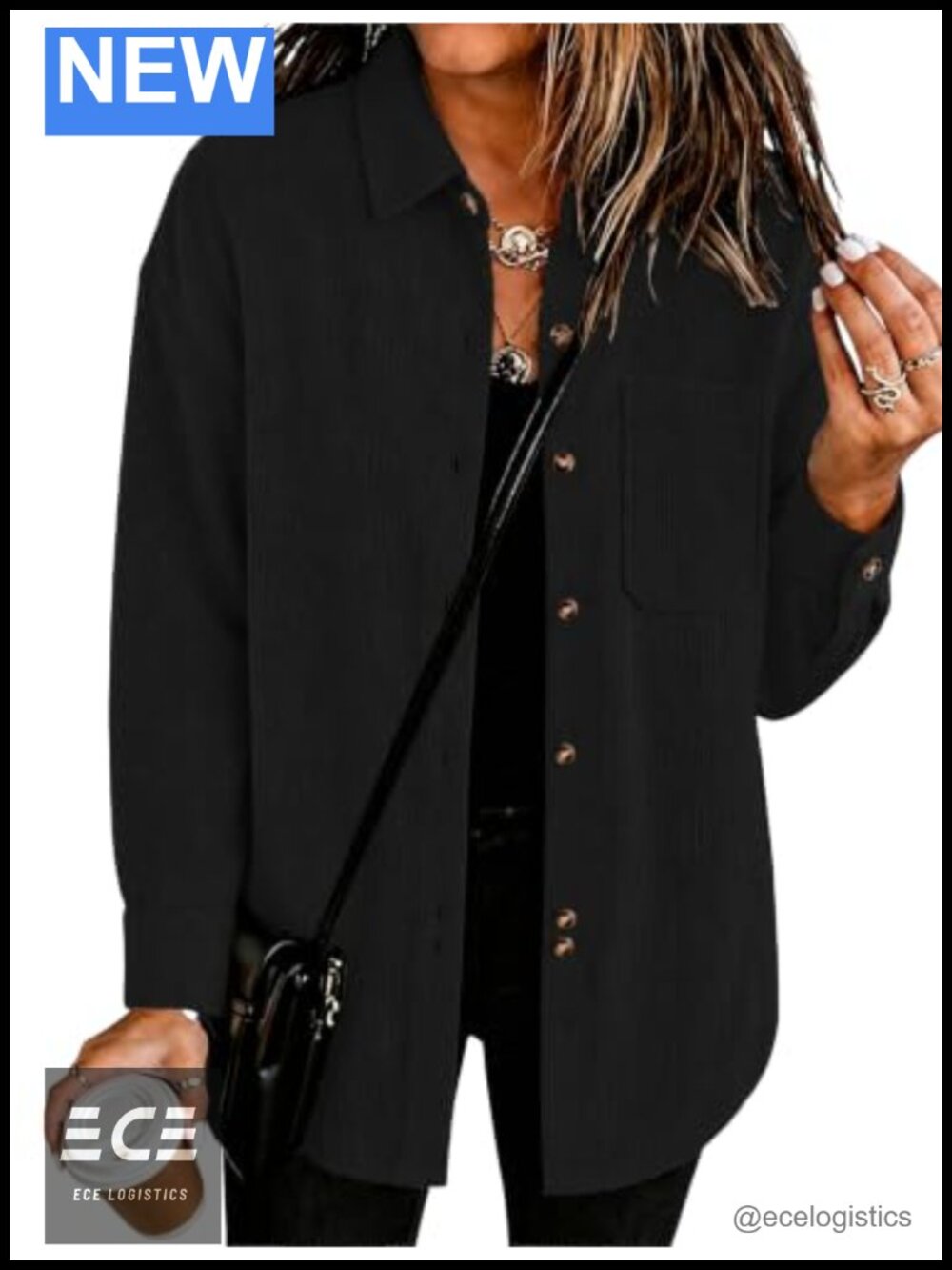 Womens Corduroy Button Down Shirt Long Sleeve Oversized Boyfriend Blouse V Neck